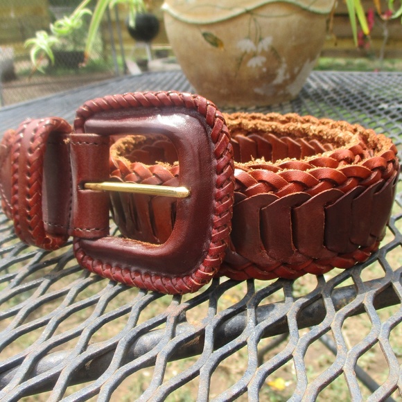 Gammon Shire Brown Leather Woven Boho Belt Size 30 - Picture 2 of 5